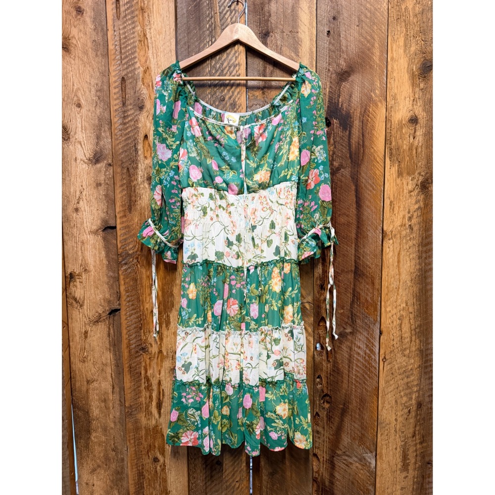 Fig And Flower Womens M Floral Midi Smocked Cottage Prairie Romantic Boho